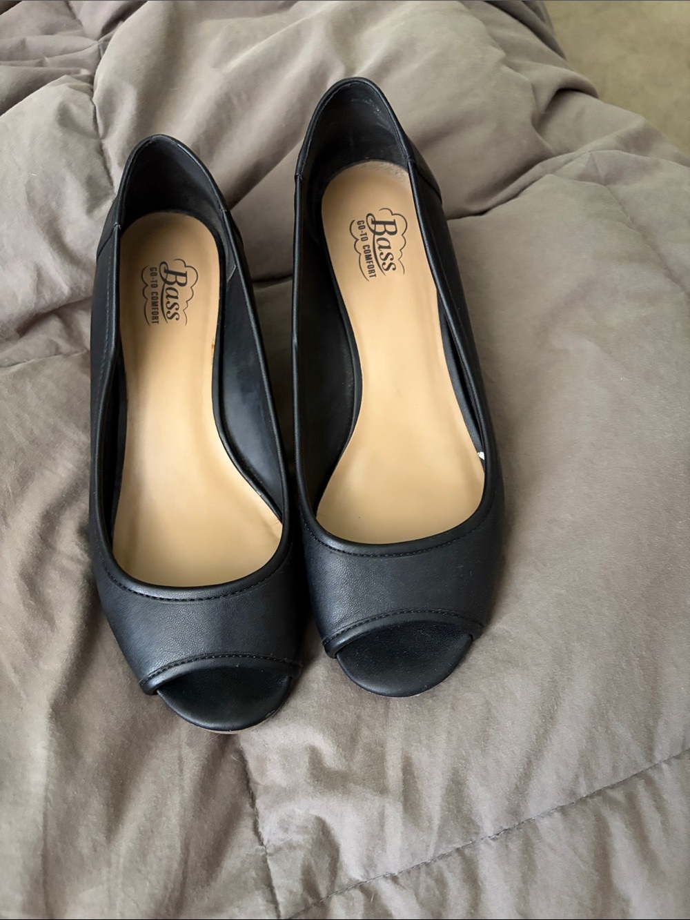 Bass Black Peep Toe Wedge Pumps